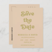 Retro Groovy 70s Schattige Groen Save The Date Aankondigingskaart (Voorkant / Achterkant)