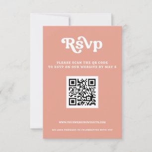 Retro Groovy 70s Schattige Roze Blush QR-code RSVP Kaartje