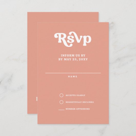 Retro Groovy 70s Schattige Roze Blush RSVP Kaartje (Voorkant / Achterkant)