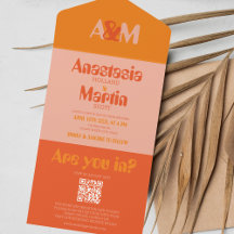Retro Groovy 70s Sinaasappel Bold QR Bruiloft