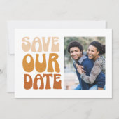 Retro Groovy 70s Terracotta Brown Photo Wedding Save The Date (Voorkant)