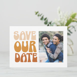 Retro Groovy 70s Terracotta Brown Photo Wedding Save The Date