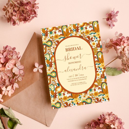 Retro Groovy 70's thema bruiloft uitnodiging