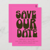 Retro Groovy 70s Vet Warm Roze Groen sparen de Dat Briefkaart (Voorkant / Achterkant)