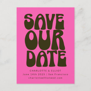 Retro Groovy 70s Vet Warm Roze Groen sparen de Dat Briefkaart