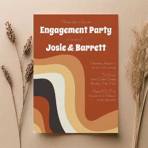 Retro Groovy 70s Wavy Abstract Engagement Party Kaart