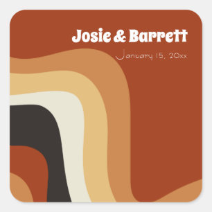 Retro Groovy 70's Wavy Oranje bruine bruine bruinb Vierkante Sticker