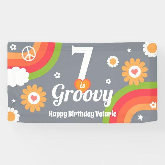 Retro Groovy 7e Verjaardag Banner (Horizontaal)