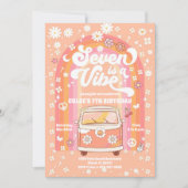Retro Groovy 7th Birthday Invitation (Devant)