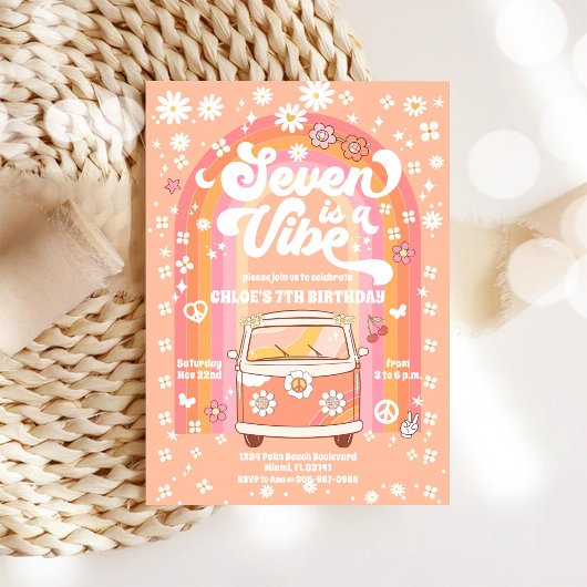 Retro Groovy 7th Birthday Invitation