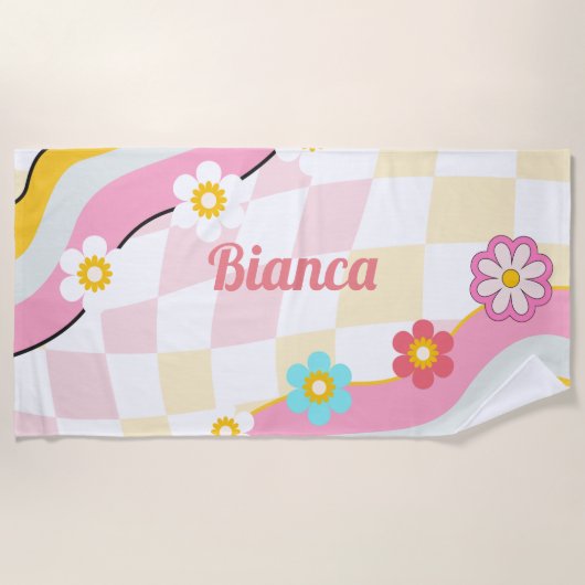 Retro Groovy Aangepaste naam Strandlaken Bruidsmei (Voorkant)