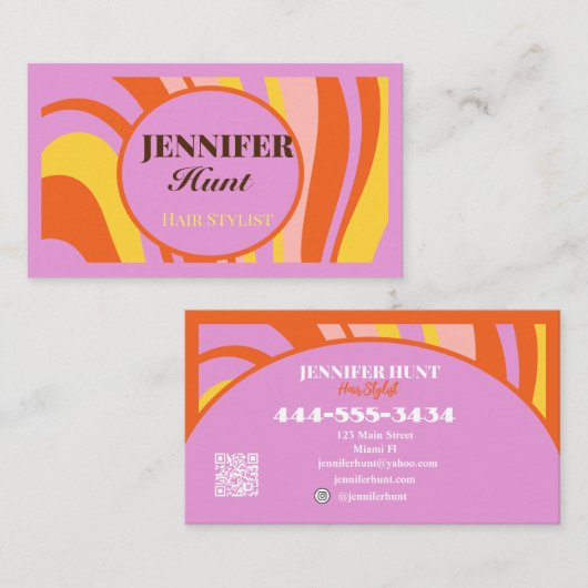 Retro Groovy Abstract Wavy QR-code Social Media Visitekaartje (Voorkant / Achterkant)