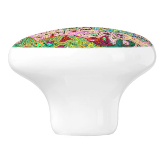 Retro Groovy Abstracte kleurrijke regenboogwervelk Keramische Knop (Zijkant)