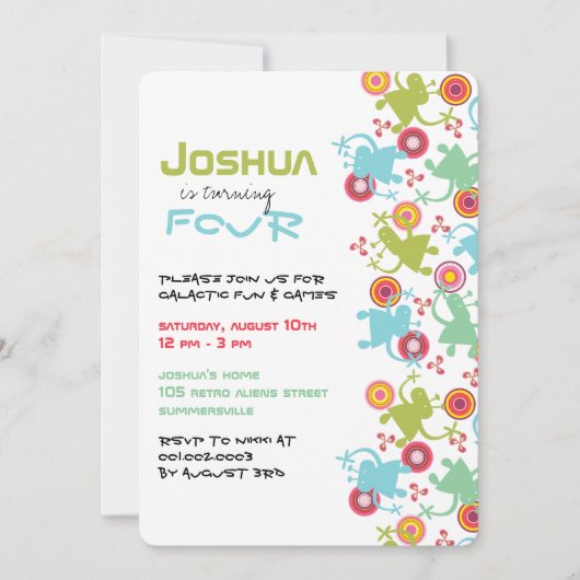 Retro Groovy Aliens Kinder Foto Birthday Uitnodigi Kaart (Voorkant)