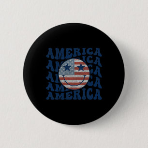 Retro Groovy Amerika VS Lachen Gezicht Patriottisc Ronde Button 5,7 Cm