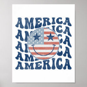 Retro Groovy Amerika Vsa Glimlach Gezicht Patriott Poster