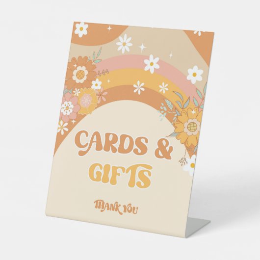 Retro groovy-baby kaarten en geschenken reclamebord met voetstuk (Voorkant)