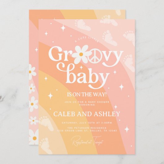 Retro Groovy Baby shower Invitation Kaart (Voorkant / Achterkant)