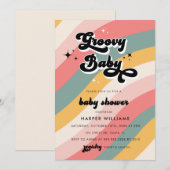 Retro Groovy Baby shower Kaart (Voorkant / Achterkant)