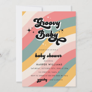 Retro Groovy Baby shower Kaart