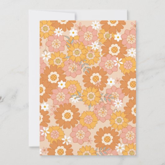 Retro groovy baby shower met kleine wilde bloemen kaart (Achterkant)