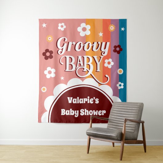 Retro Groovy Baby shower Wandkleed (In situ)