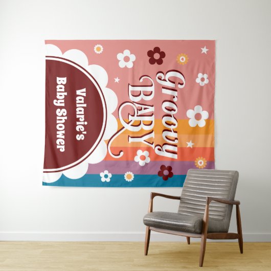 Retro Groovy Baby shower Wandkleed (In Situ (horizontaal))