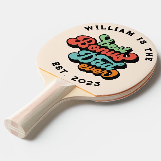 Retro Groovy Best Bonus Pap Ever Name Year Tafeltennisbatje (Voorkant Gekanteld)