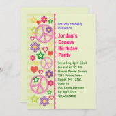 Retro Groovy Birthday Party Invitation Kaart (Voorkant / Achterkant)