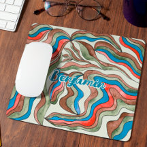 Retro Groovy Blauwe Rode Groene Golvende Script Na