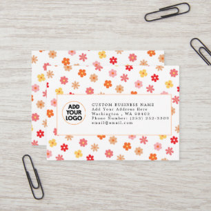 🌸 Retro Groovy Bloem Custom Logo Zakelijk Visitekaartje