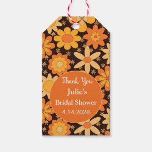 Retro Groovy Bloem Orange geel Dank je Cadeaulabel