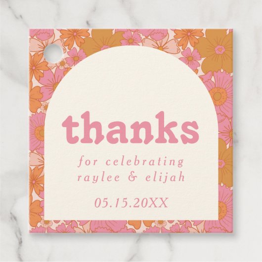 Retro Groovy bloemboog | Boho Favor Bedankjes Labels (Voorkant)