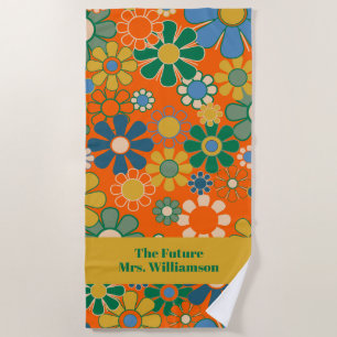 Retro Groovy Bloemen 60s 70s Bloemen Patroon Bruid Strandlaken