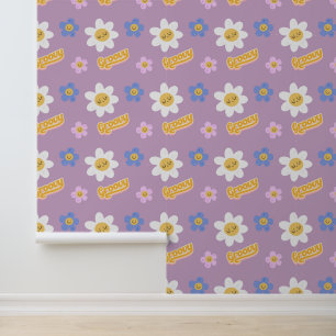 Retro Groovy Bloemen Madeliefjes Paars Thuis Behang