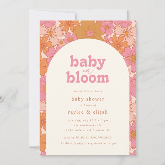 Retro Groovy Bloemenboog Baby in Bloom | Kaart (Voorkant)