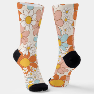 Retro Groovy Bloemendaisy Naadloos Patroon Sokken