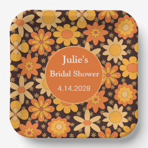 Retro Groovy Bloemendecoratie Oranje gele bruidsdo Papieren Bordje