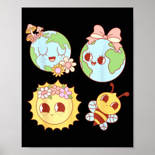 Retro groovy bloemhart aarde dag milieuvriendelijk poster
