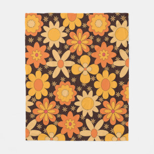 Retro groovy bloempatroon geel en oranje fleece deken