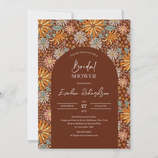 Retro groovy boho arch karmozijnrode sinaasappels  kaart (Voorkant)