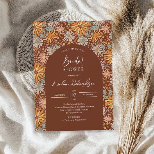 Retro groovy boho arch karmozijnrode sinaasappels  kaart