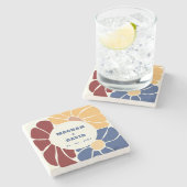 Retro Groovy Boho Chic Bloem Bruiloft Stenen Onderzetter (Zijkant)