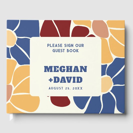 Retro Groovy Boho Chic Bloemen Bruiloft Gastenboek (Voorkant)
