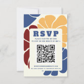 Retro Groovy Boho Chic Bloemen Bruiloft QR CODE RSVP Kaartje (Voorkant)