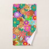 Retro Groovy Boho Hippie Flowers Bad Handdoek (Handdoek)