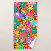 Retro Groovy Boho Hippie Flowers Badhanddoek (Badhanddoek)