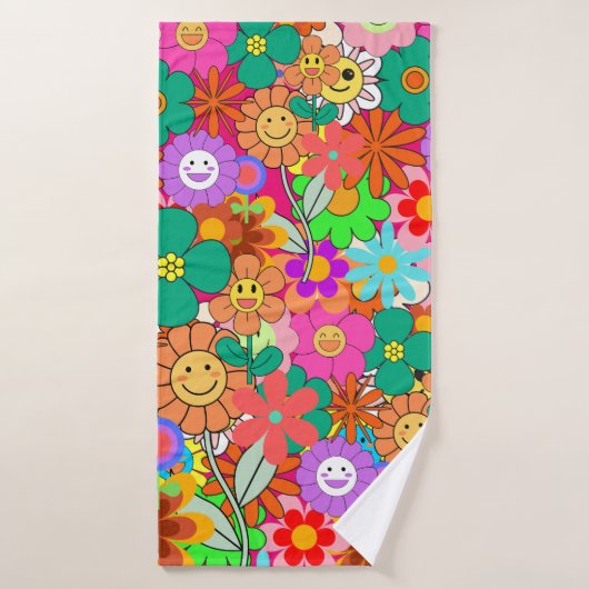 Retro Groovy Boho Hippie Flowers Badhanddoek (Badhanddoek)