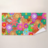 Retro Groovy Boho Hippie Flowers Badhanddoek (Badhanddoek)