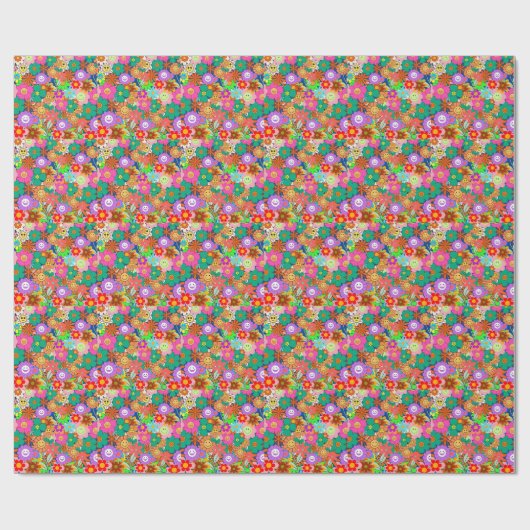 Retro Groovy Boho Hippie Flowers Cadeaupapier (Vlak)